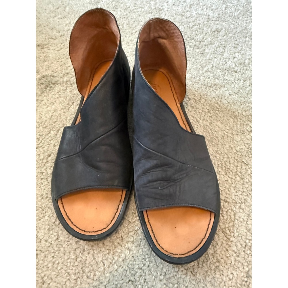 Free People Mont Blanc Black Leather Peep Toe Sandals Flats EU 39.5 US 9.5